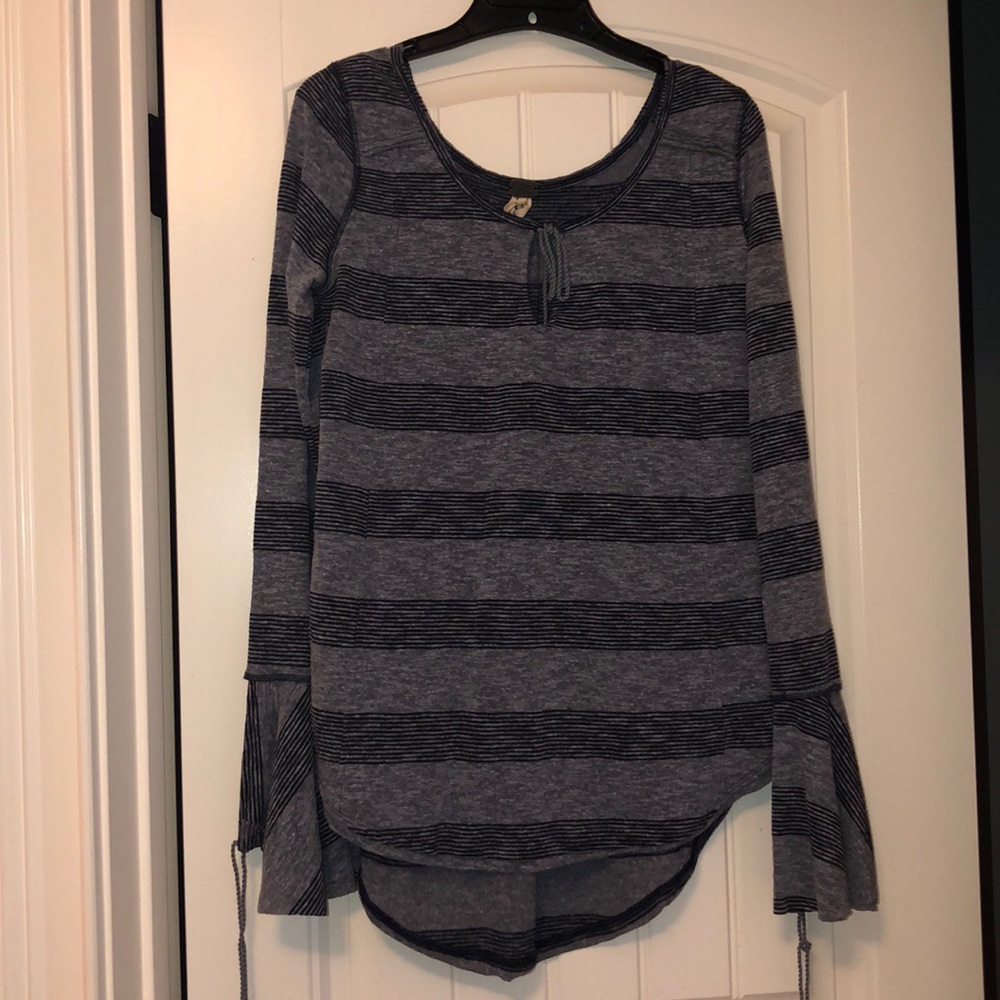 Blue Striped Free People Top with Flare Sleeves